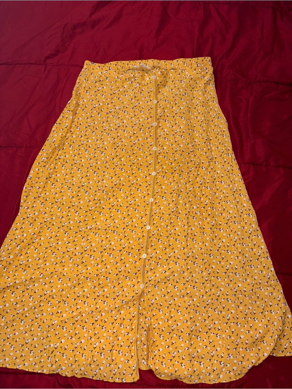 Max Studio Yellow Floral Button-Front Maxi Skirt